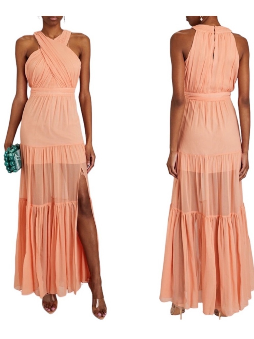 Veronica Beard Florencia Sleeveless Silk Maxi Dress Bright Coral